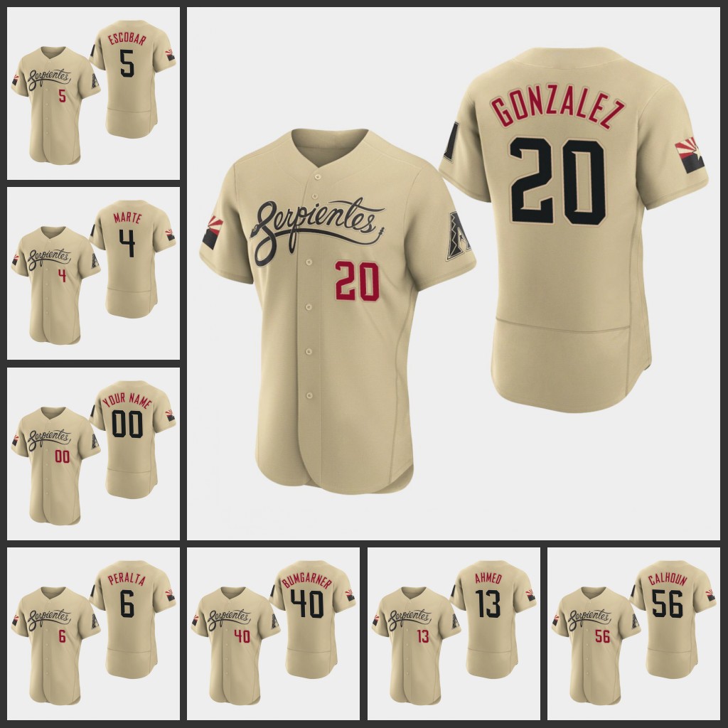 

Arizona''Diamondbacks''Jersey Men Women Youth #13 Nick Ahmed 40 Madison Bumgarner 4 Ketel Marte 51 Randy Johnson Custom Gold Connect