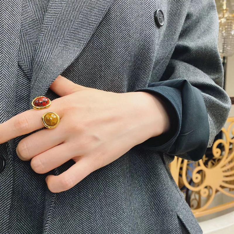 

Cluster Rings Brass With 18K Gold Natural Cat Eye Stone Statement T Show Cocktail Party Weeding Holiday Ins Rare Elegance Japan Korean