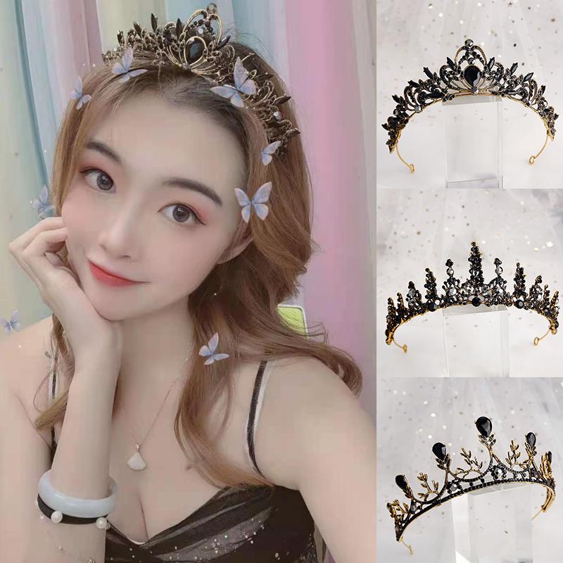 

Hair Clips & Barrettes Fashion Black Luxury Bridal Crowns Tiaras Princess Queen Crystal Rhinestone Wedding Hairwear Veil Tiara Accessory For, Golden;silver