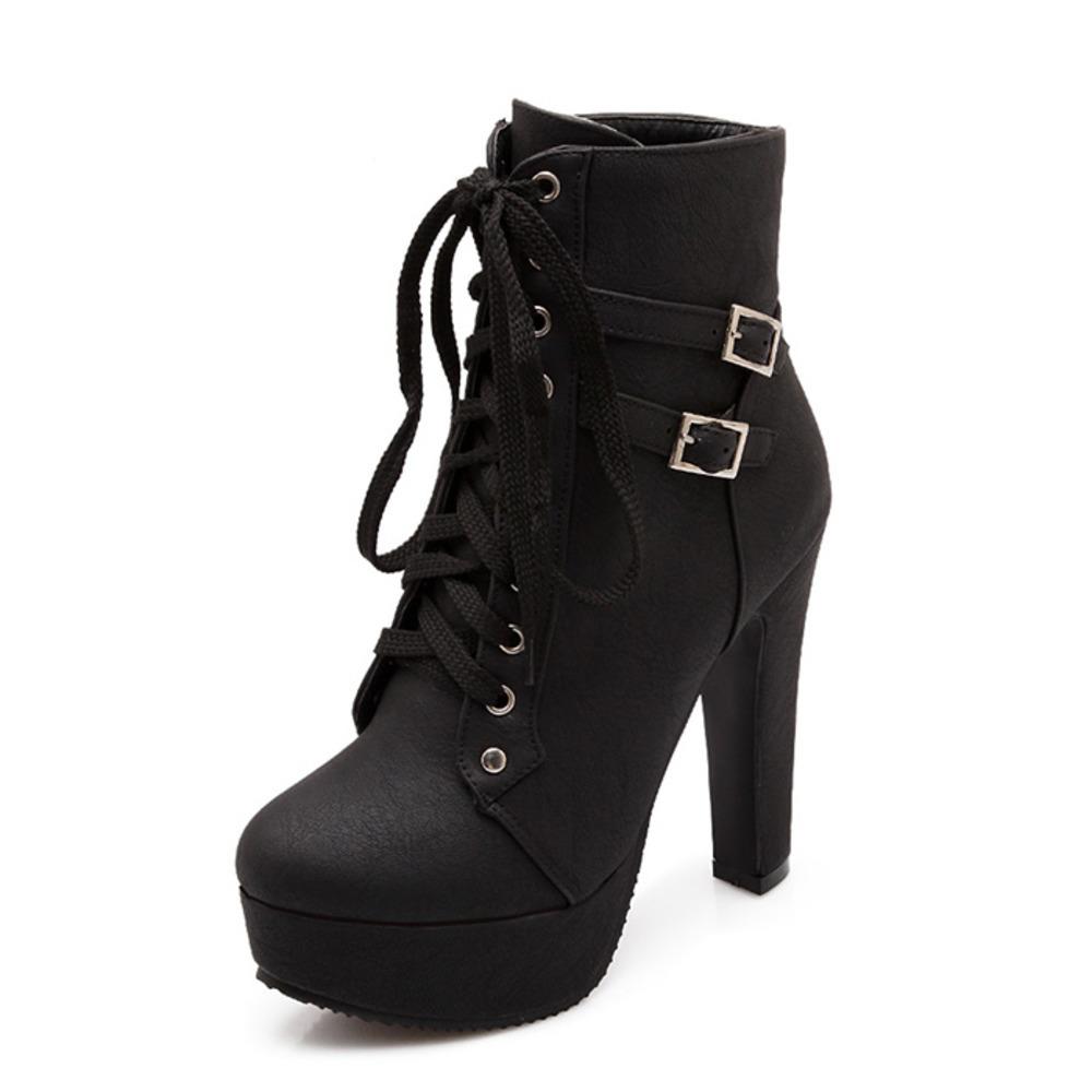 

platform high heel boots women ankle boots for women high heels sexy motorcycle boots platform shoes large size 42 bota feminina C0129, Black