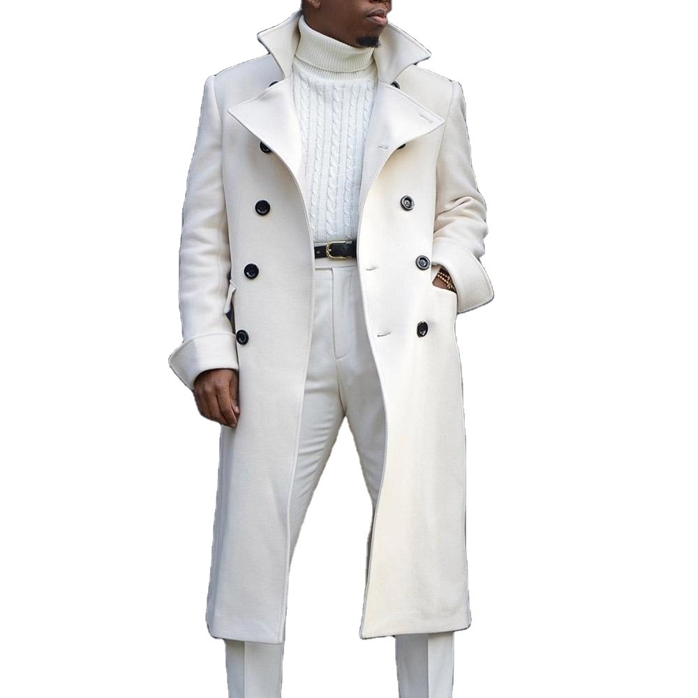 

Men White Long Jackets Autumn Wool Blends Long-Sleeve Trench Coat Fashion Male Plus Size Clothing Causal Winter Outerwear