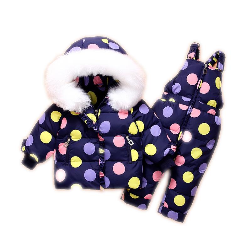 

Clothing Sets Baby Boys Winter Clothes Infant Jacket Dot Pattern Coat With Big Fur For Girls Down Set Children's Snowsuits, White