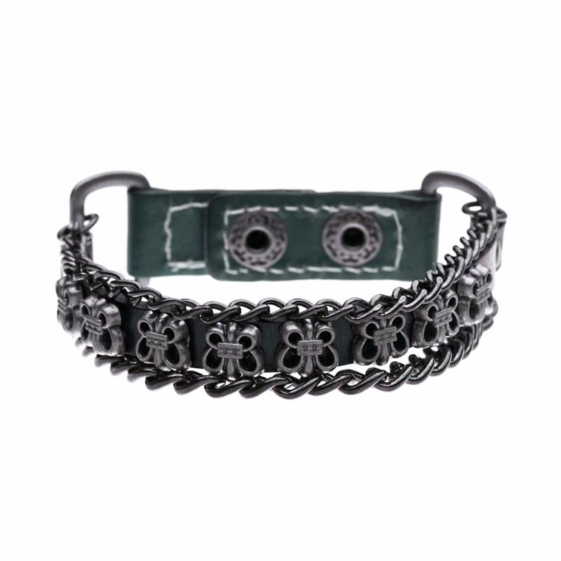

Beaded, Strands GaiGaiLeatherJewelry Link Alloy Leather Bracelet, Black