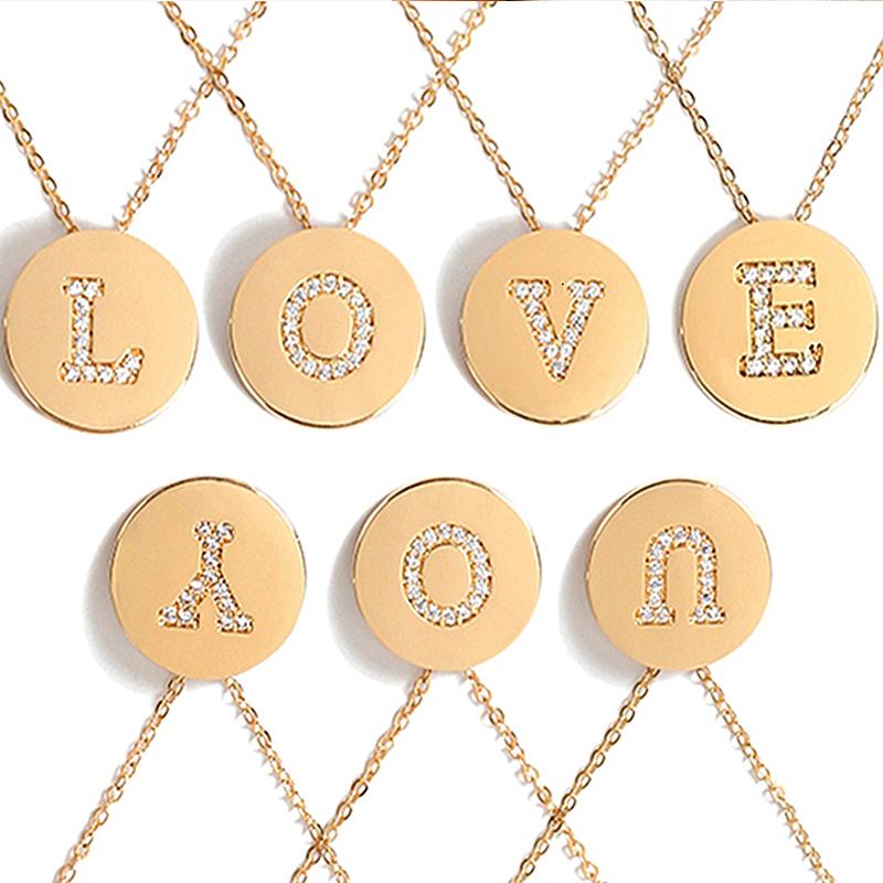 

Pendant Necklaces JShine A-Z Gold Color Chain Crystal Alphabet Coin Necklace Women 2021 Fashion Letter Round Choker Long Stackable