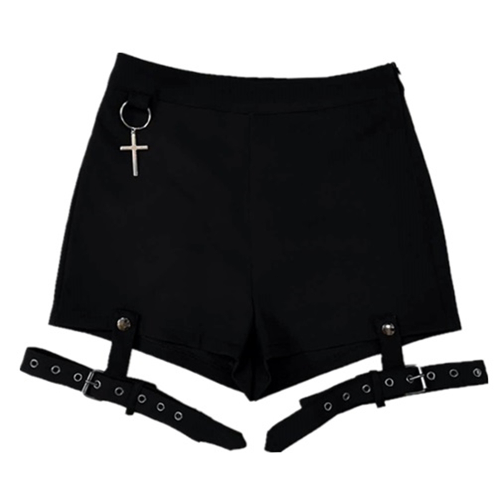 

ruibbit spring summer arrival women vintage punk rock gothic shorts cross ring short pants fashion black, White;black