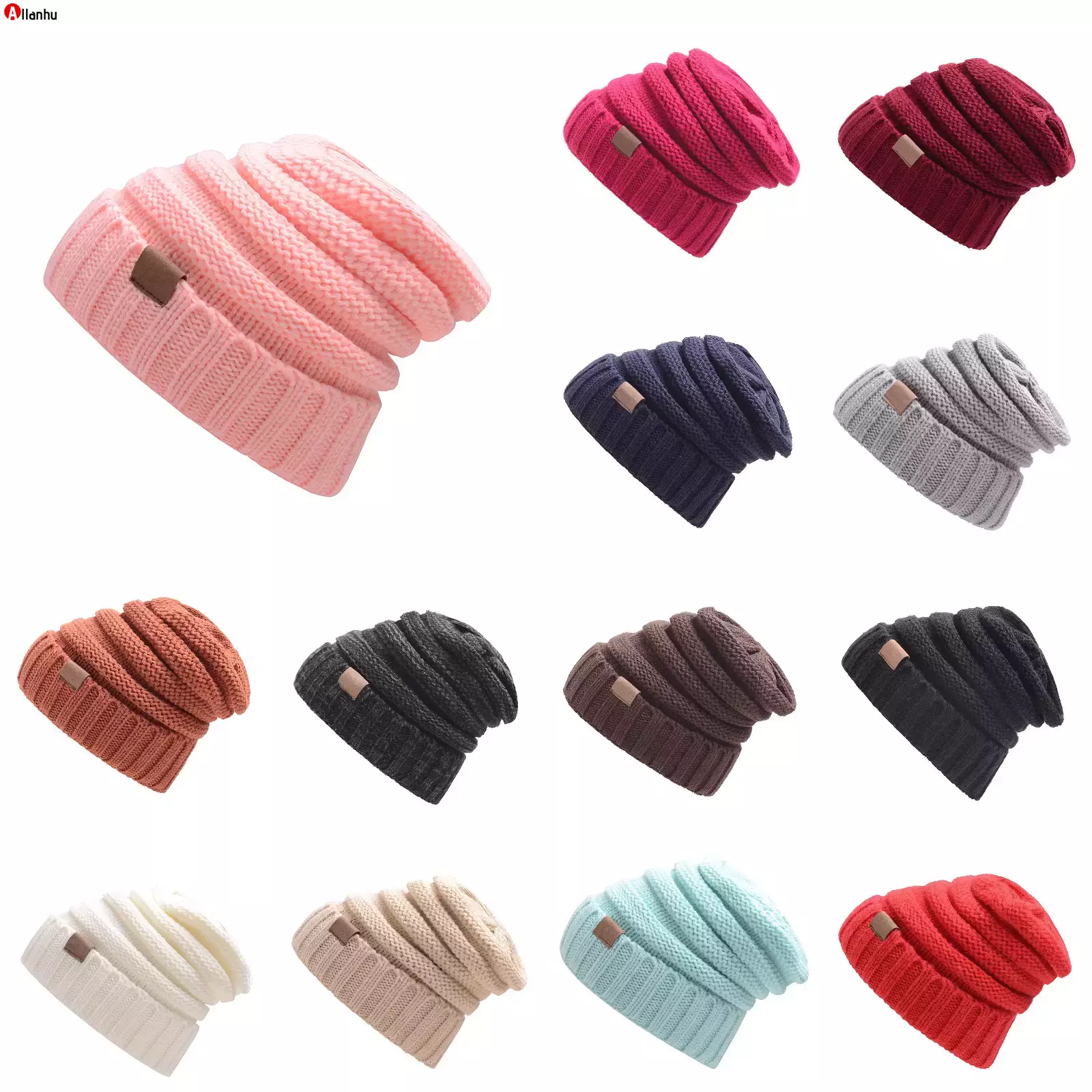 

New Knitted Hat Unisex Beanie Skull Caps Beanies Women's Korean Thick Woolen Headgear Outdoor Warm 17 colors wY32, As picture