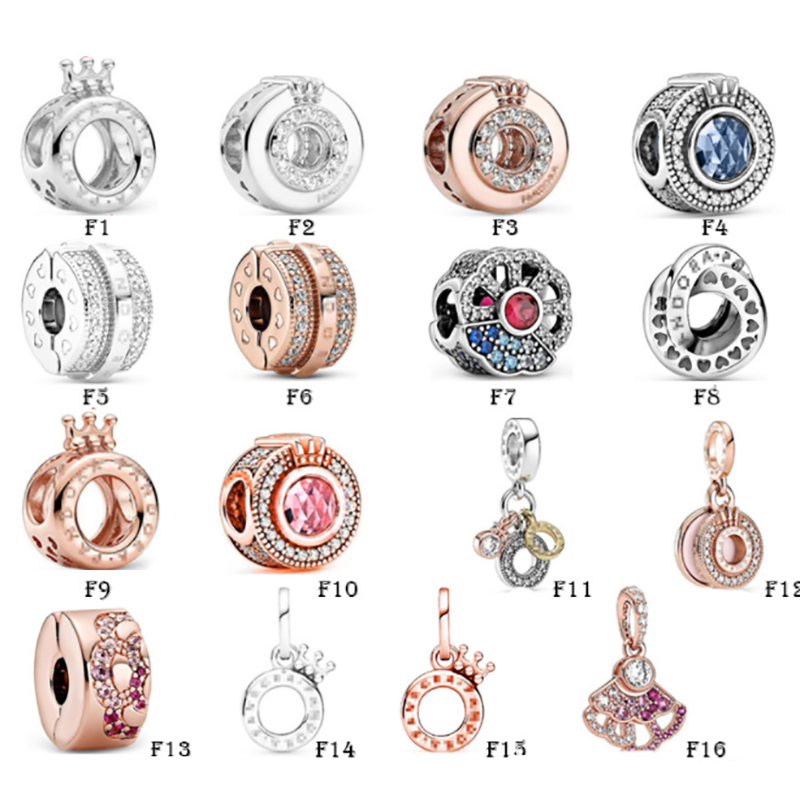 NEW 925 Sterling Silver Fit Pandora Charms Bracelets Crown Sparkling Glass Beads Leaf Love Heart Charm for European Women Wedding Original Fashio-image-750895129