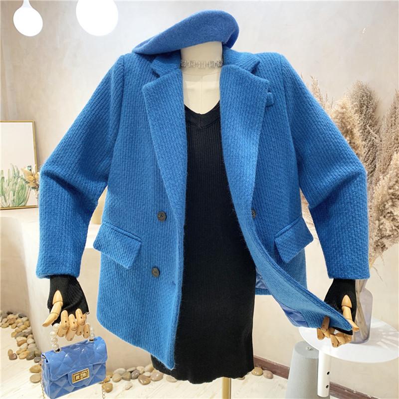 

Women's Wool & Blends Clothing 2021 Autumn Winter Loose Thickened Double Breasted Woolen Coat Blazers Jacket Top, Black