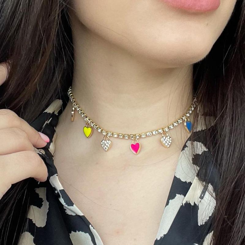 

Chokers Bohemia Colorful Butterfly Love Heart Cross Pendant Necklace For Women Lady Crystal Chain Fashion Jewelry