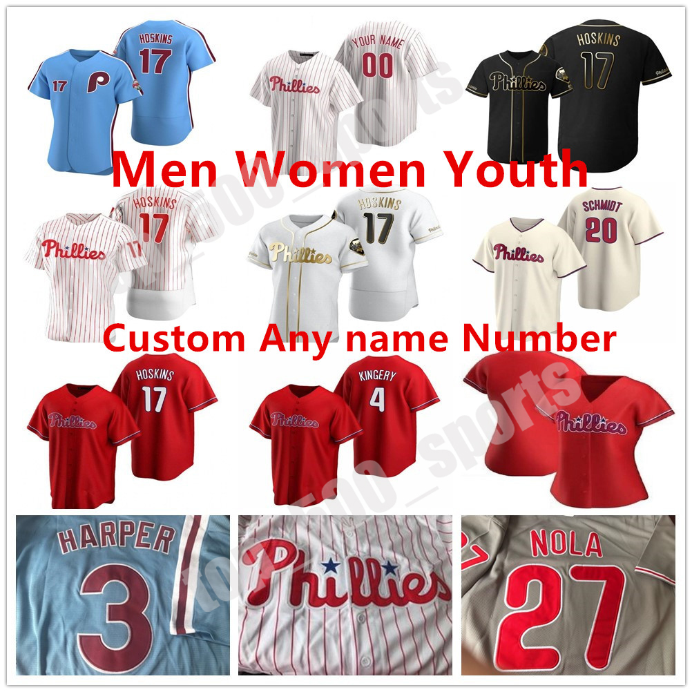 

2021 Custom Men Women Youth Philadelphia Phillies Jersey 3 BryceHarpe 17 Rhys Hoskins 10 JT Realmuto any name number Jerseys stitched, Blue;black
