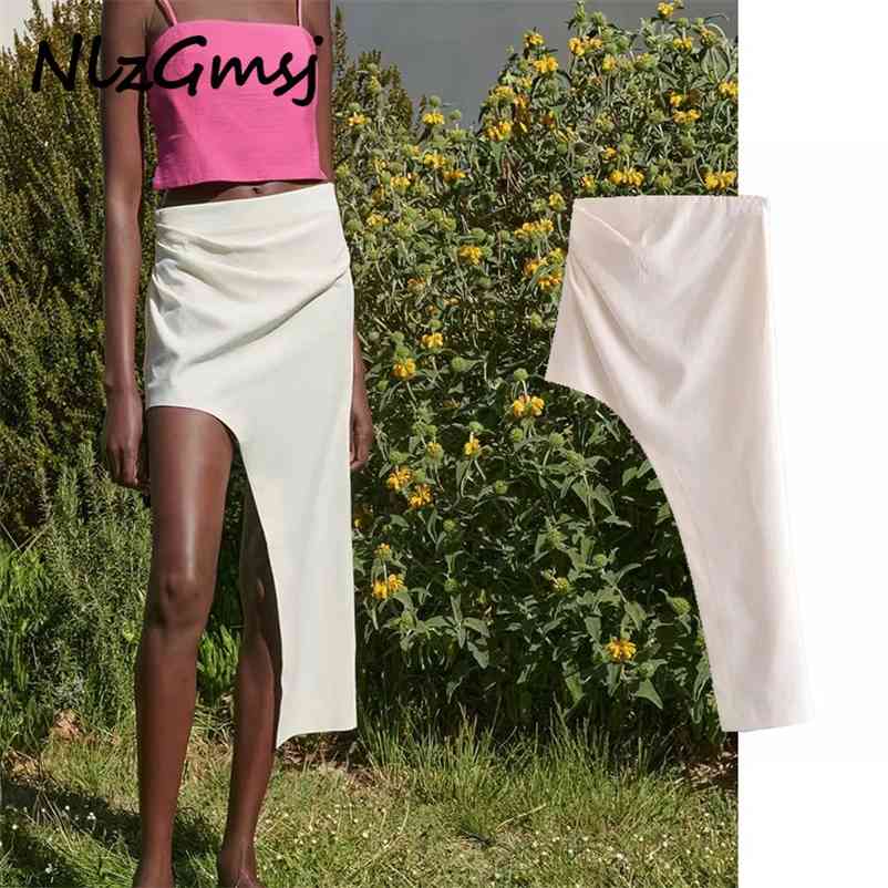 

Skirt Fashion Asymmetrical Linen Woman Sexy Solid High Waist Midi Office Long Skirt 04 210628, As picture
