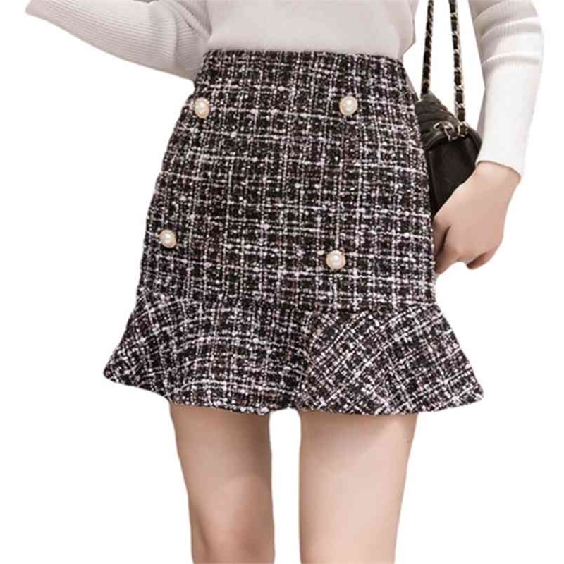 

Autumn Winter Women Mermaid Skirt Sexy Mini Tweed White Black High Waist Elegant Lady Plus Size Party s 210603, Picture color