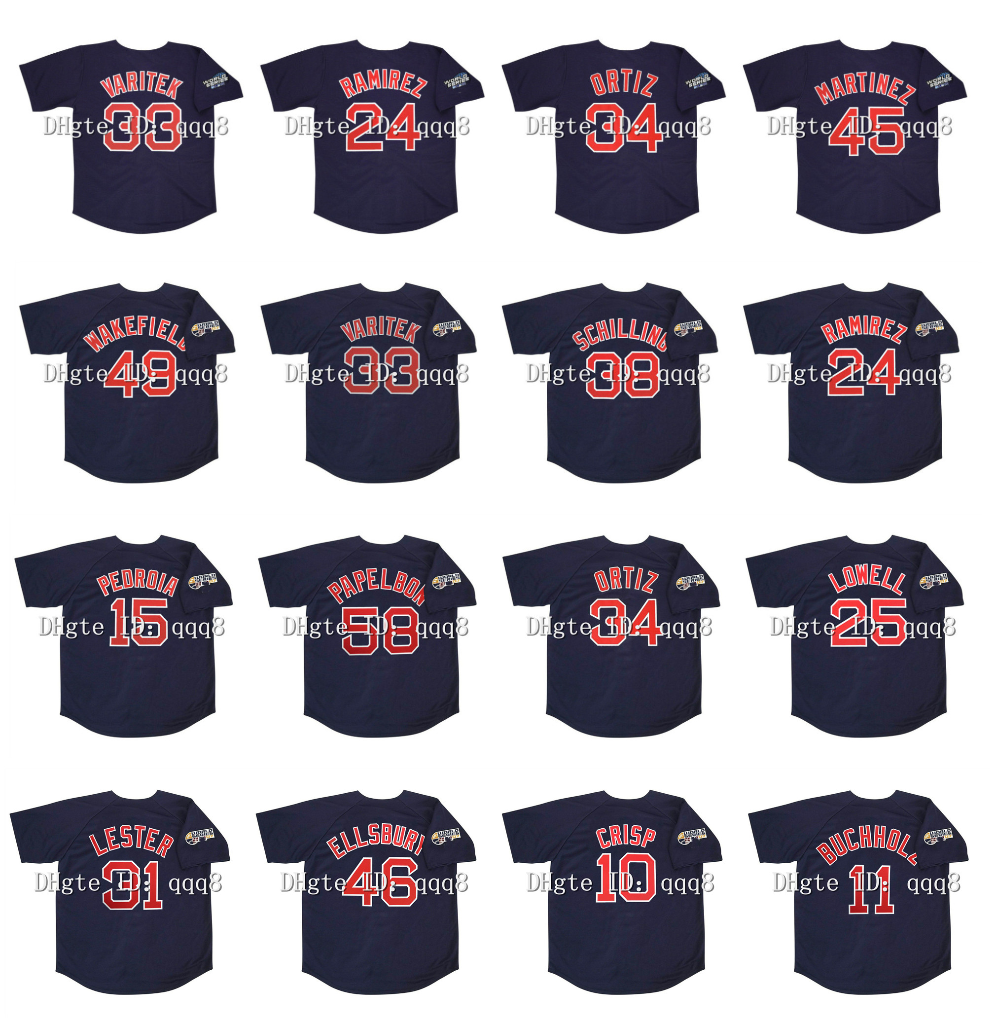 

2004 2007 Retro 33 Jason Varitek Jersey 24 Manny Ramirez 45 Pedro Martinez 34 David Ortiz 49 Tim Wakefield 38 Curt Schilling 15 Dustin Pedroia Blue Vintage Baseball, As pic