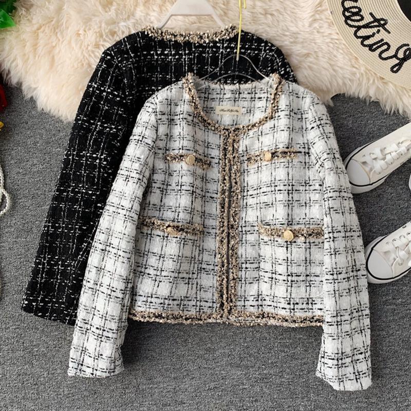 

Women's Jackets Vintage Jacket Tweed Short And Elegant Coat With Little Korean Fragance, Black;brown