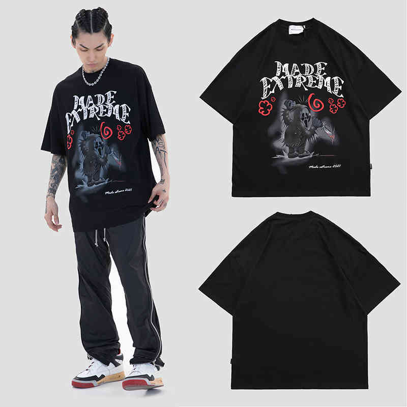 

Letter Print Short Sleeve Black Summer T Shirt for Men Oversize Cotton Round Neck Casual Tshirt Loose Hip Hop Tee, White;black