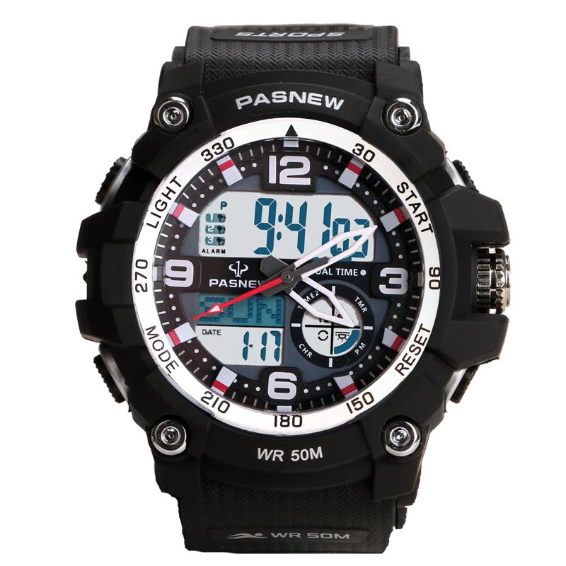 

Wristwatches PAS Men's Watch, Waterproof Sports Quartz Dual-screen Silicone Watch, Slivery;brown