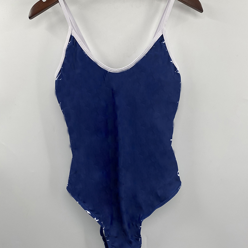 

Summer Lady High Waist Swimwear One Piece Fashion Letter Bikini Set Tight Fitting Backless Bathing Suit with Pad, Blue