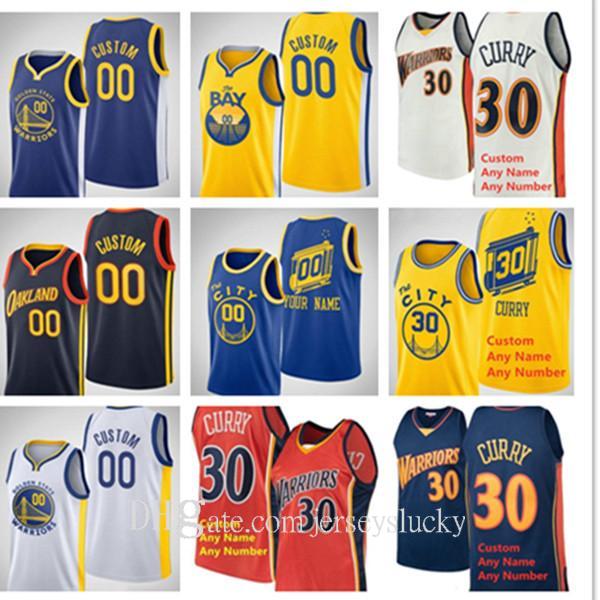 

2021 Men Women Kids Printed Jersey Stephen 11 Thompson Andrew 30 Curry Klay 22 Wiggins Draymond 23 Green City Navy Blue White Yellow, Black