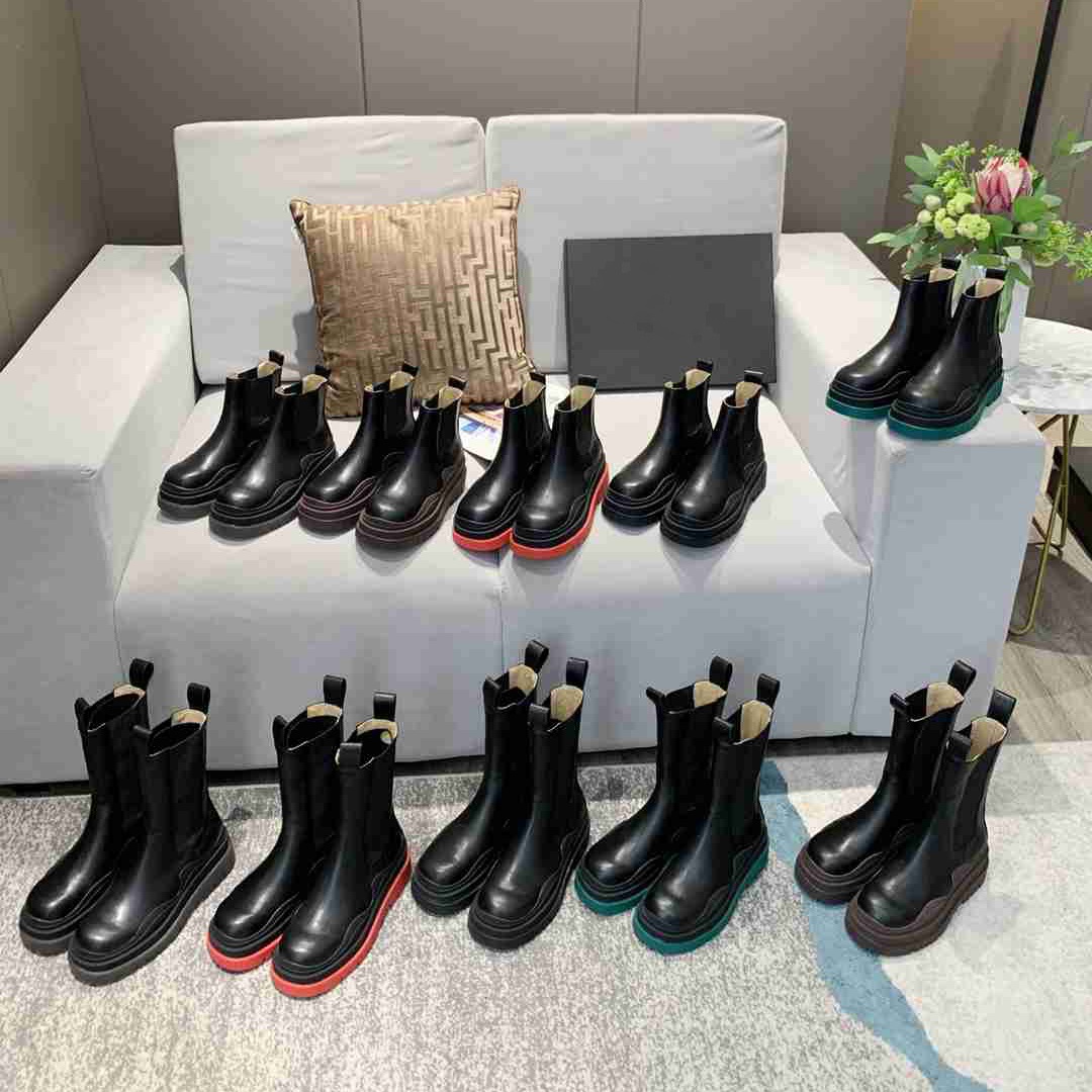 

Designer Women Boots TIRE Genuine Leather High Top Low Boot Candy Color Ankle Haif Cowskin Chelsea Zipper Shoes Winter Mastered Martin Bootes With Box 35-42