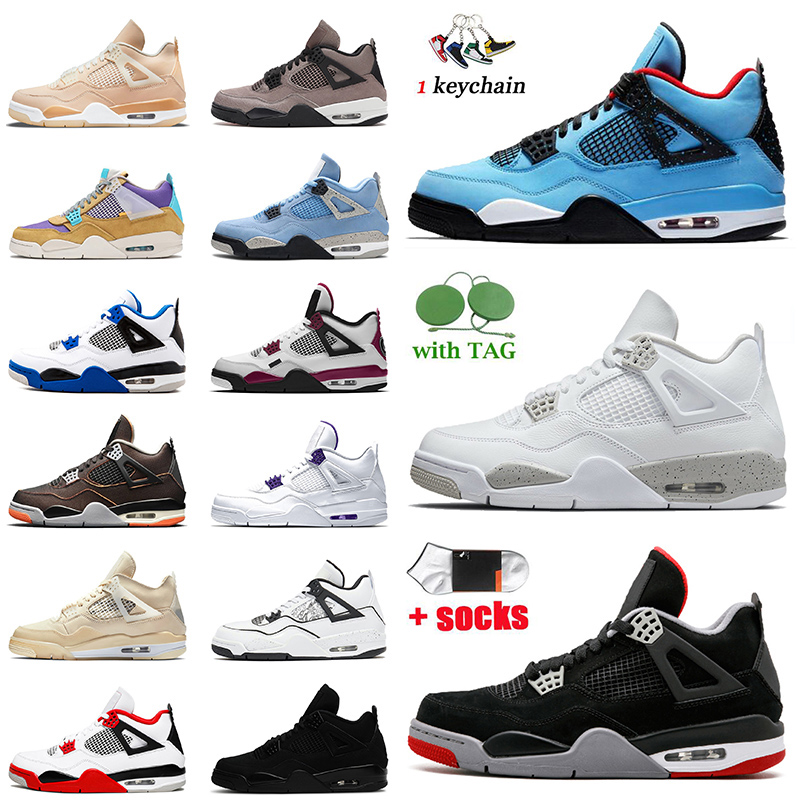 

4 4s Travis Scotts Top Fashion Jumpman Womens Basketball Shoes White Oreo Bred Infrared University Blue Black Cat Sail Fire Red Shimmer UNC