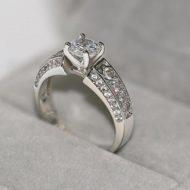 

Cluster Rings For Women Simple Classic Style + Cubic Zirconia Silver Color Wedding Finger Ring Gift Fashion Jewelry R550, Golden;silver