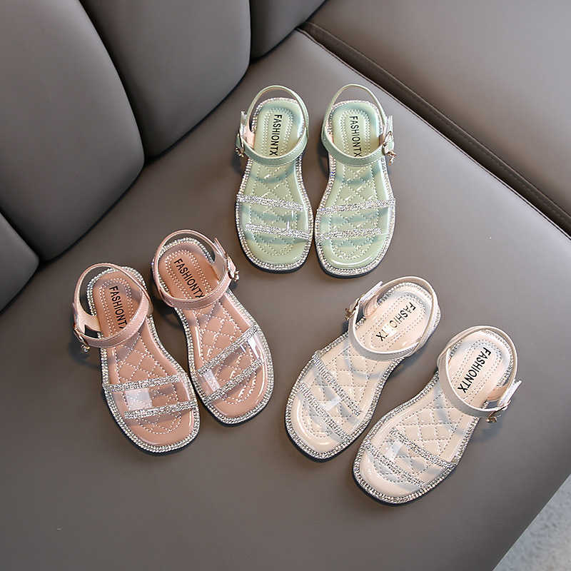 

Fashion Clear Upper Shoes for Kids Girls Korean Nice Rhinestone Evening Dress Shoes Girls Sandals Bling Open Toe Sandal E03024 Q0629, Pink