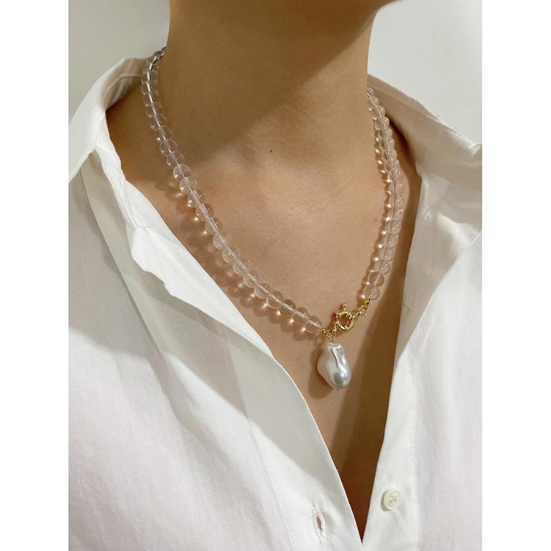 

Pendant Necklaces Peri'sbox Transparent Glass Bead Chain Necklace With Baroque Imitation Pearl For Women Trendy Round