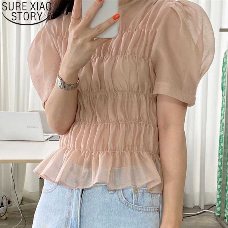 

Sexy Blouse Summer Women's Blouse Plus Size Korean Ins Vitality Girl Age Reduction Transparent Wild Short-sleeve Tops 14093 210527, Picture color