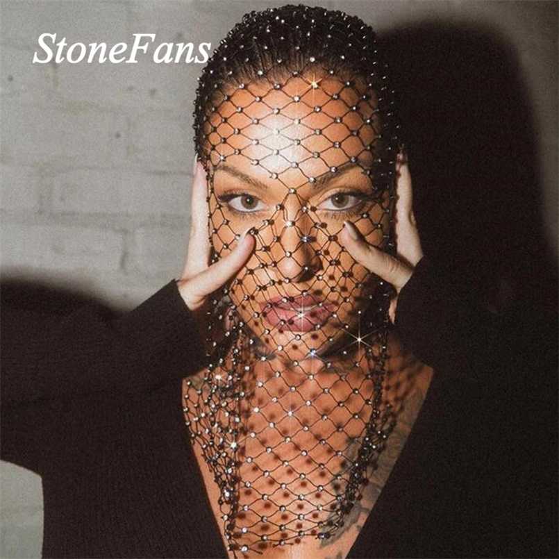 

Stonefans INS Fashion Bling Head Scarf Headband Jewelry Luxury Crystal Hollow Mesh Hair Accessories Veil Nightclub 211019