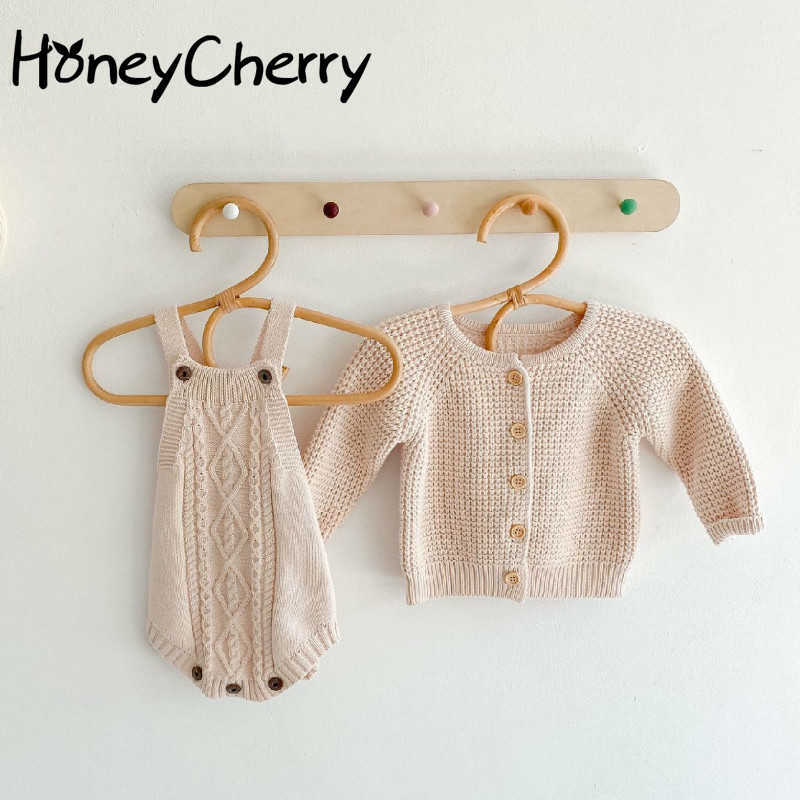

Spring and autumn wild child coat solid color long-sleeved knit jacket baby girl clothes girls clothing set 210701, Romper