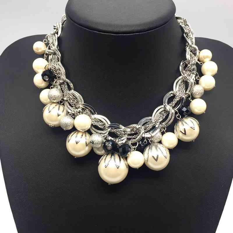 

Silver Color ABS Big Pearl Necklace Chokers Statement Jewelry Women/Collares Perlas/Grand Collier De Perles/Joyeria