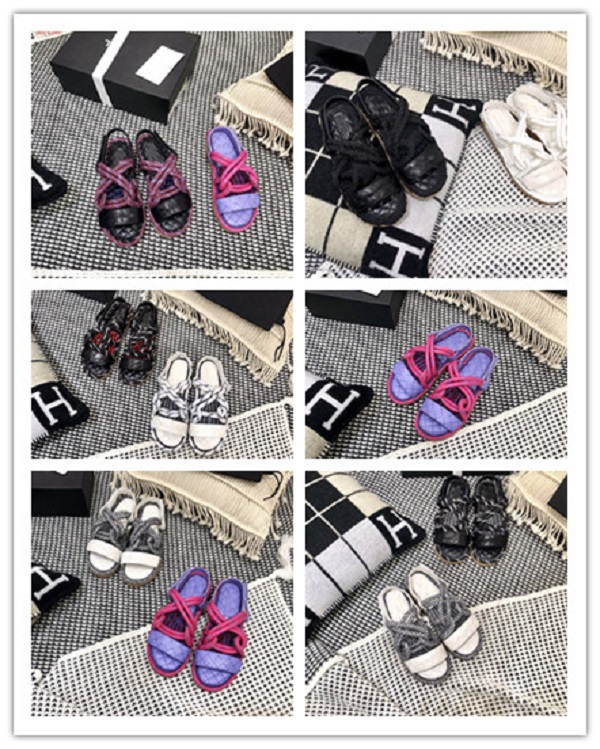 

Top 2021 quality Cord Mules Sandals Women Chunky Heel Flat Slippers Multicolor open toe Fashion Outdoor wedge female casual, Black