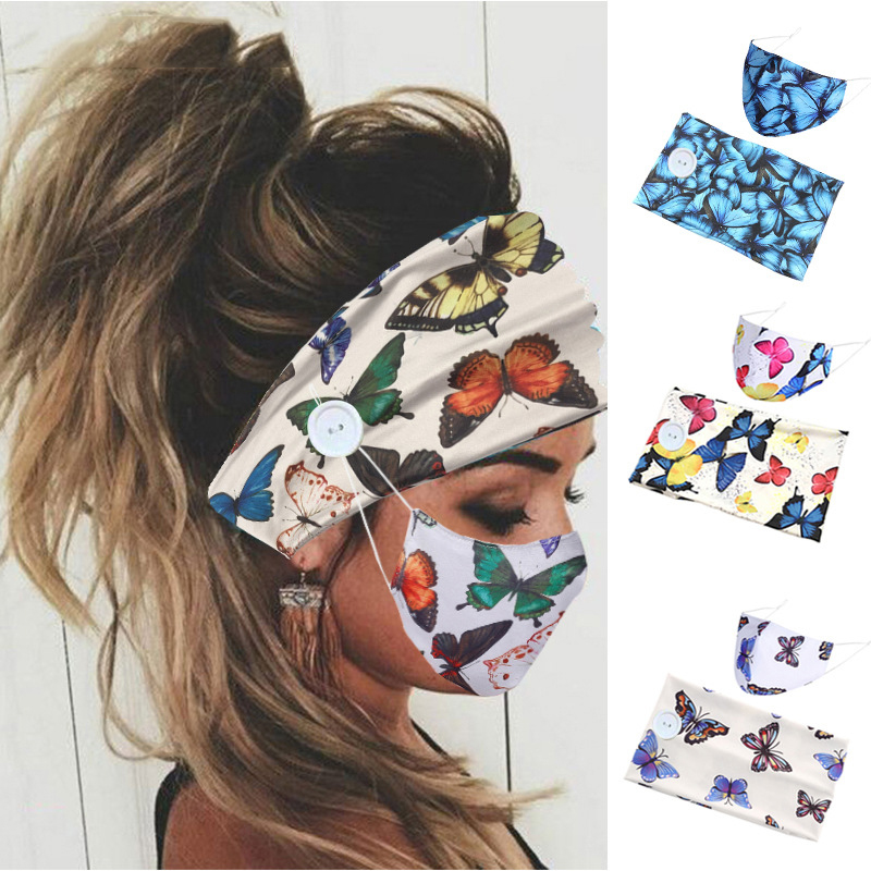 

Button Butterfly Printed Headbands Mask Retro Style Yoga Wide Knit Sports Turban Woman Print Gypsy Airship Tie Tied Waist Knot Hygroscopic Headband Gift wholesale