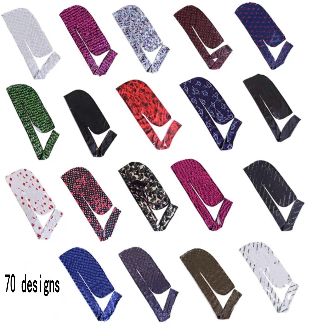 

2021Fashion 80+designs Men's Satin Durags Bandana Turban Wigs Men Silky Durag Headwear Headband Pirate Hat Hair Accessories