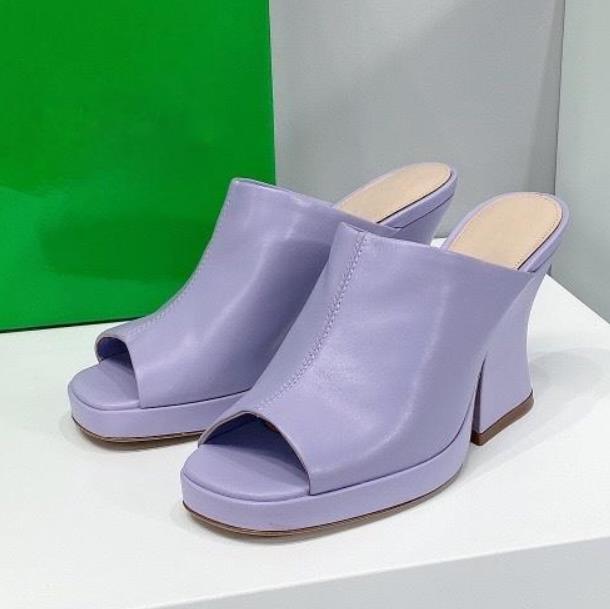 

top quality Lambskin leather mules peep toe platform chunky heel sandals luxury women designer shoes 9cm with box size 35 to 40 tradingbear, Extra carton;not shoes