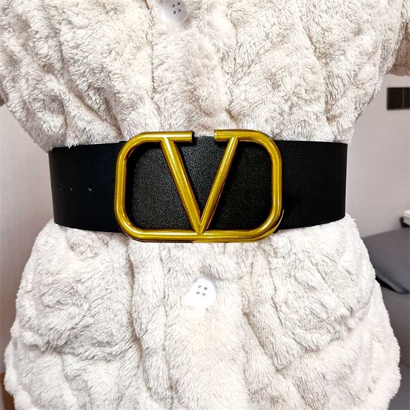

Designer Ladies Belt Fashion Casual Letter Shape Jeans Trendy High Quality 4cm/7cm Genuine Leather Girdle 211012, Black