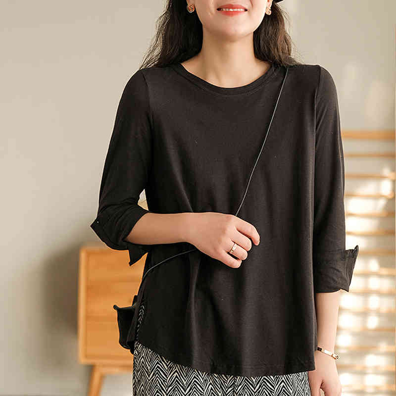 

Johnature Women Casual Cotton T-Shirts O-Neck Long Sleeve Solid Color Spring Soft Female Clothes Korean Style T-Shirts 210521, White