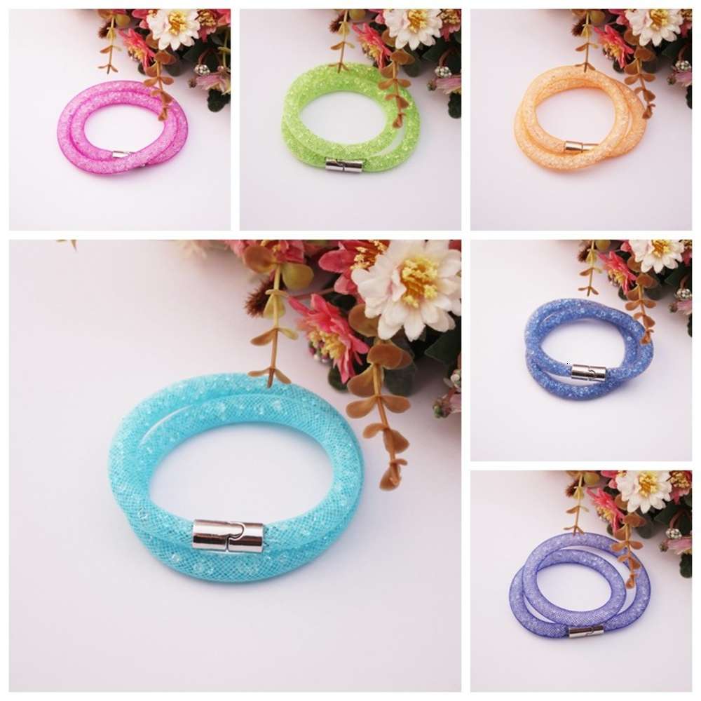 

Hand catenary Bracelet pure handmade resin diamond crystal nylon mesh double layer bracelet Jewelry, Golden;silver
