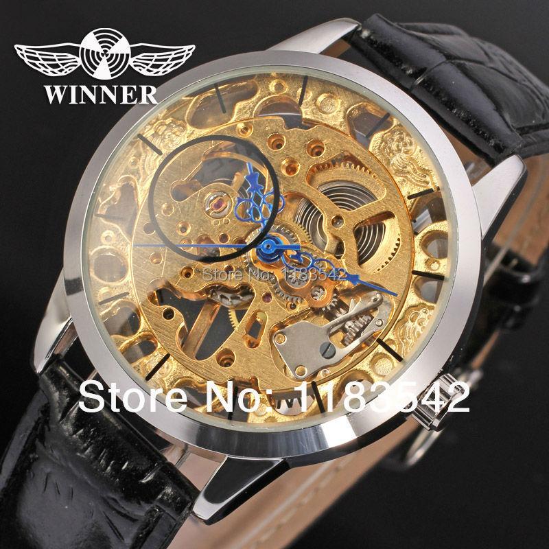 

Winner Men's Watch Hand-wind Mechanical Skeleton Leather Strap Casual Fashion Round Wristwatch Color Gold WRG8003M3S2 Wristwatches, Slivery;brown