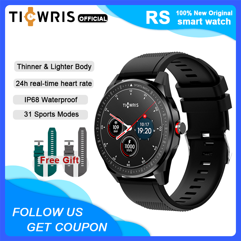 

TICWRIS RS 1.3 inch Smart Watch Single touch screen Fitness Tracker IP68 waterproof Heart Rate Sleep Monitor sport Men watchg, Add green strap