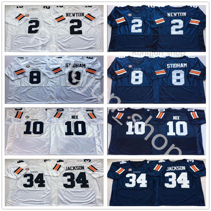 

NCAA College Football Auburn Tigers Jersey 10 Nix 34 Bo Jackson 8 Jarrett Stidham 2 Cam Newton University Team Navy Blue White All Stitched Breathable, As picture