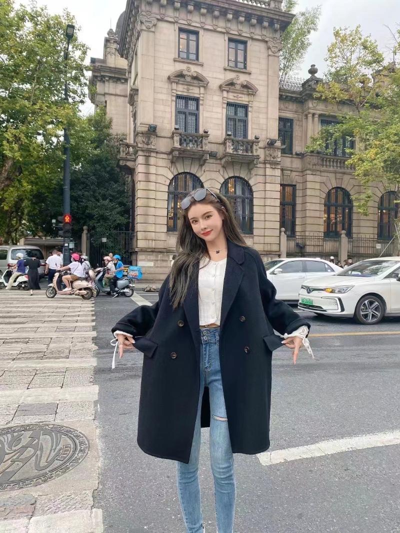 

Women' Wool & Blends 2021 Double-breasted Velvet Coat Pocket Suit Jacket Lapel Long Sleeve 100%, Black