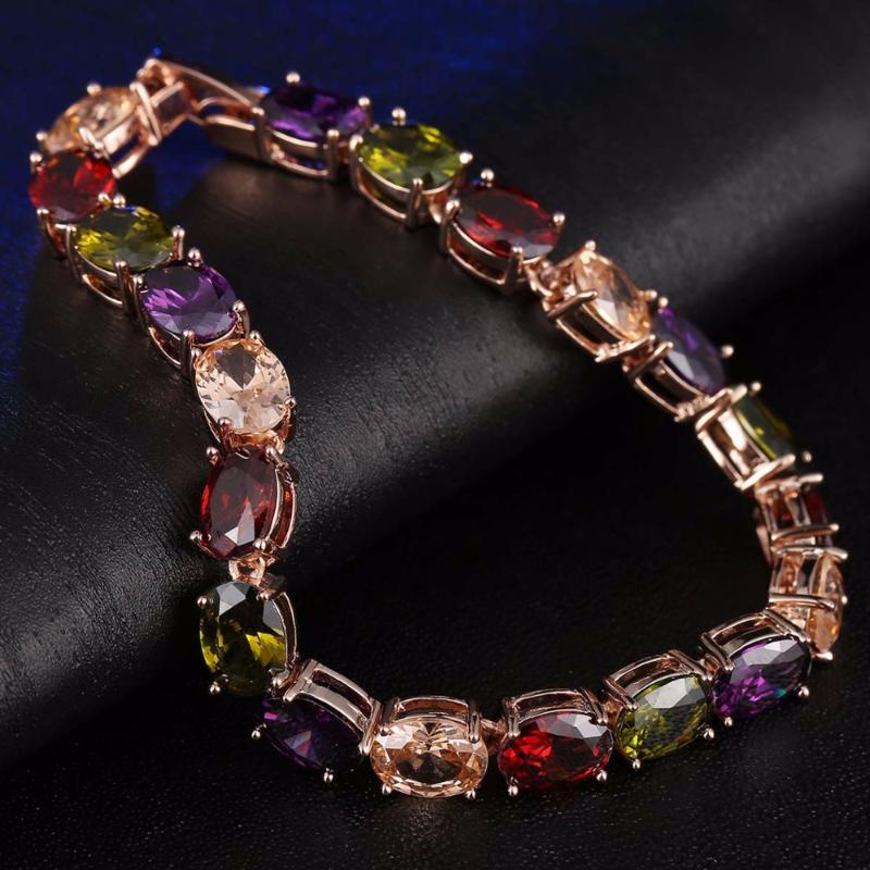 

Link, Chain Pulseras Rose Gold Color Colorful Crystal Bracelets Bangles For Women Femme Cubiz Zirconia Cz Luxury Bracelet Designer Jewelry