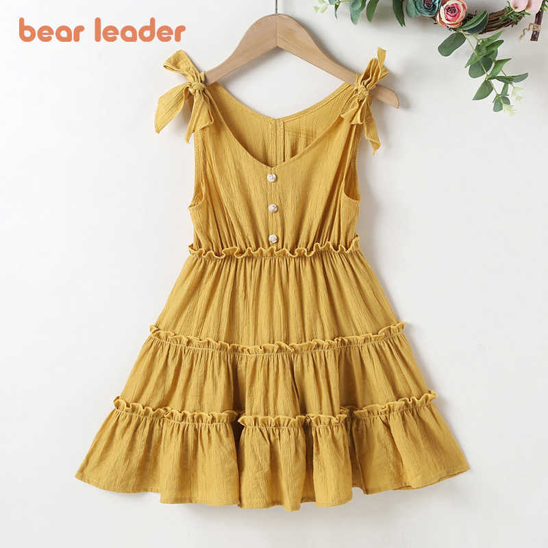 

Bear Leader Baby Girls Princess Elegant Dress Fashion Kids Girl Ruffles Party Costume Chidlren Sleeveless Vestidos 2-6 Years 210708, Ah5503yellow