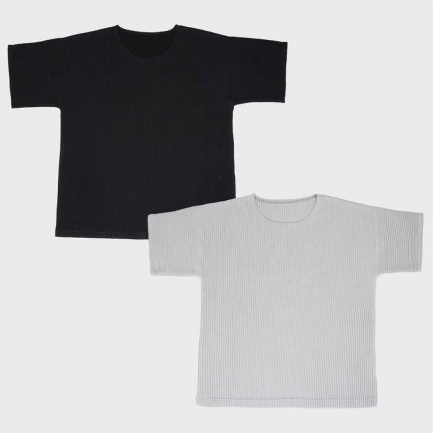 

Women High Quality Folds T-shirt Around the neck Black grey Homme Plisse Tea Tops