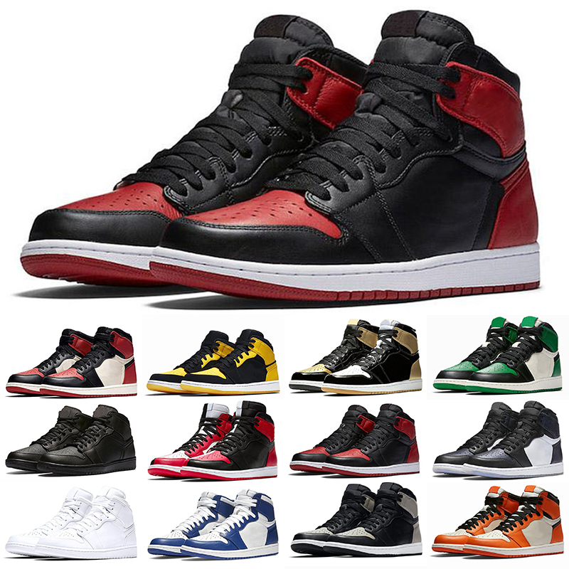 

1 high basketball shoes 1s mid chicago royal toe black metallic gold pine green Patent men women Sneakers trainers, White;red