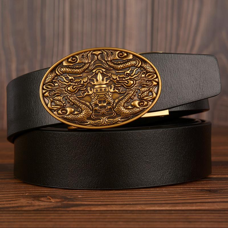

Formal Suits Belt Men High Quality Luxury Double Automatic Buckle Business Men's Belts For Wedding Genuine Leather Strap, Black