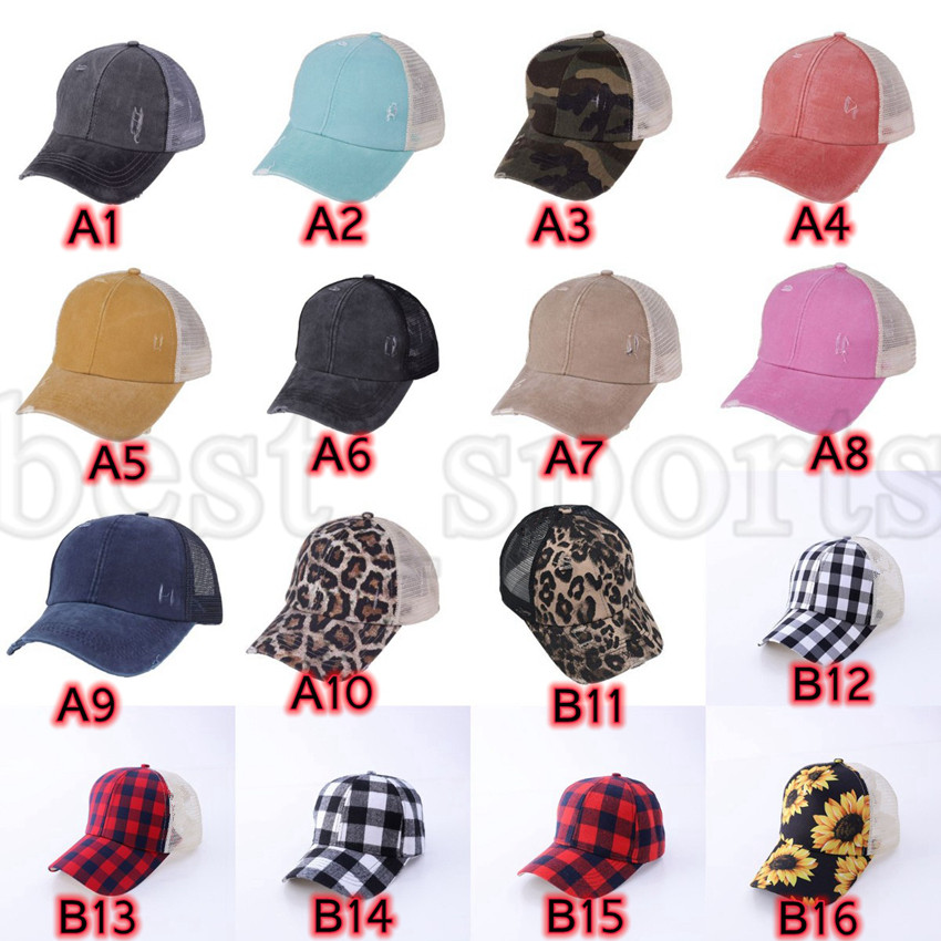 

Outdoor Sports Hats 50 Styles Woman Washed Mesh Back Sunflower Plaid Buffalo Leopard Messy Bun Baseball Cap Outdoor Trucker Hat ZZA3135