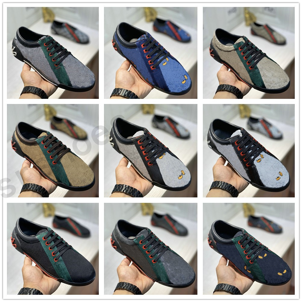 

ACE Embroidered Logo Print Canvas Leather Trainers Casual Shoes Men Low-Top Green Red Stripe Italy Luxurys Brand Trainer Runner Chaussures Sneakers Size38-44, Others