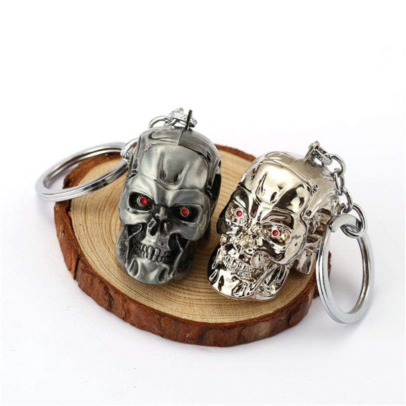 

Keychains H&F 12pcs/lot Movie Terminator Keychain 3D Skull Metal Head Shape Logo Key Chain Holder Ring Car Pendant Accessory Chaveiro